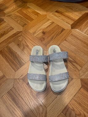 Steve Madden Beige Crystal Double-Strap Slides